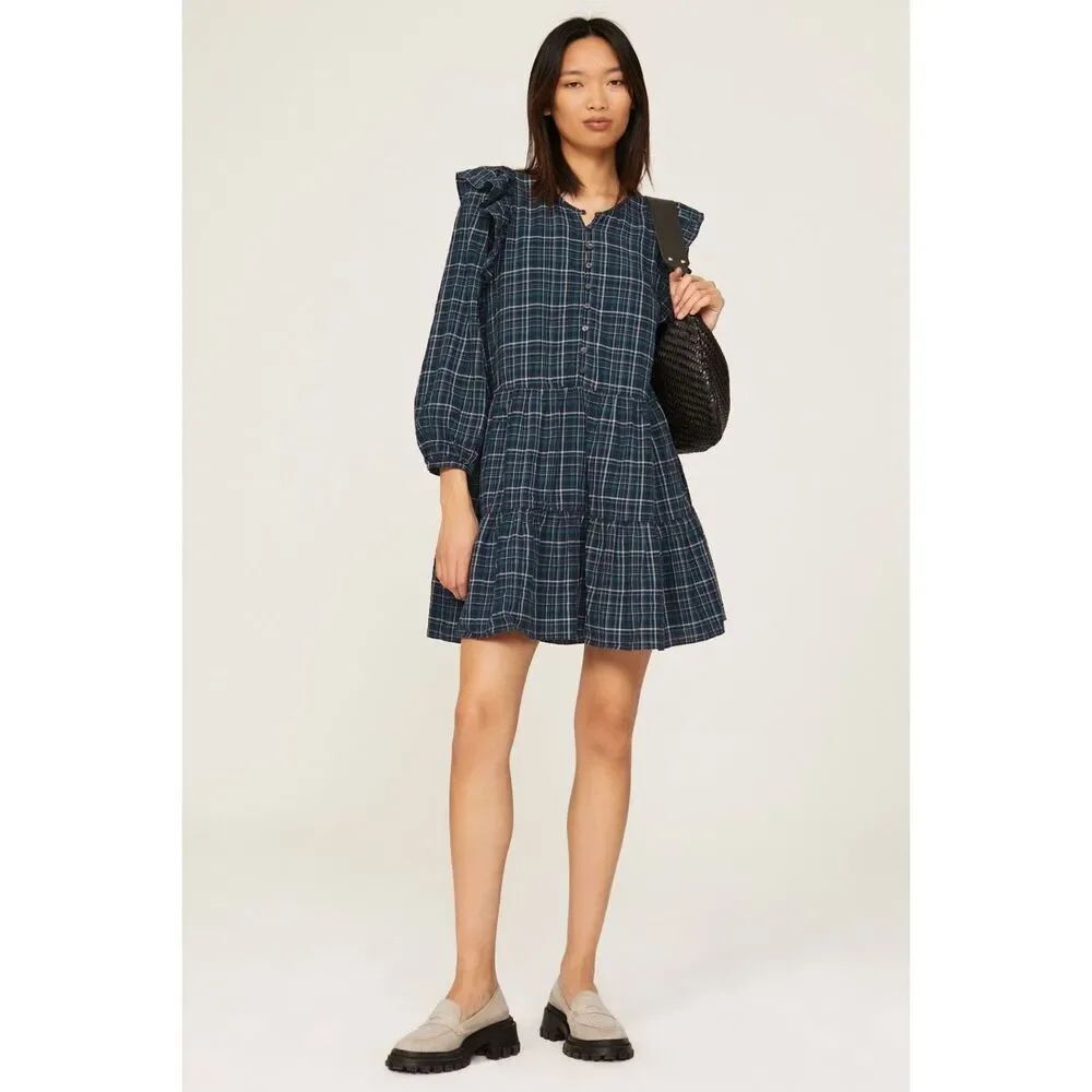 ✨Madewell Gauze Ruffle-Trimmed Mini Deep Indigo Sz XXS Dress✨